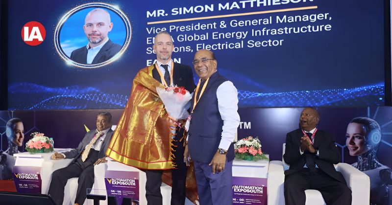 Mr N RamaKrishnan, Managing Director, Precia Molen India, welcomes the Guest of Honour Mr Simon Matthieson.